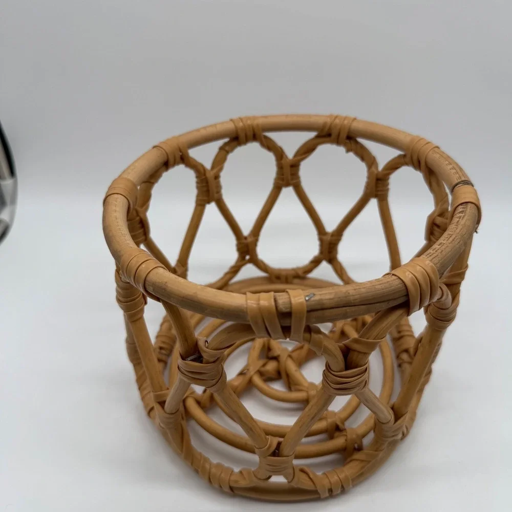Vintage 1970s Rattan Plant Pot Basket Holder Openwork Boho Planter 8x6